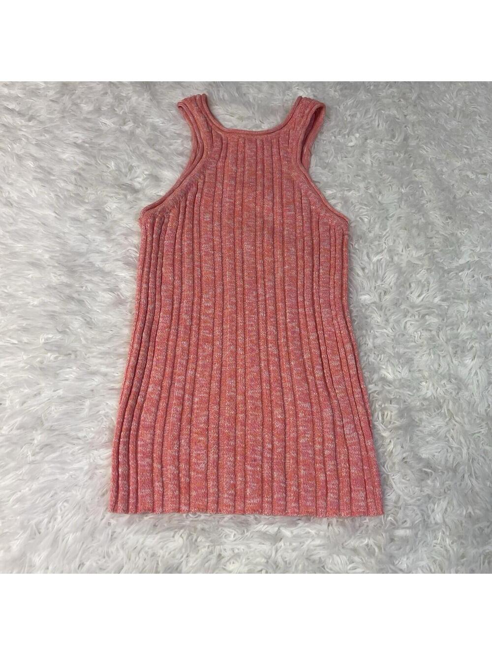 Anthropologie Size XS High Neck Knit Tank Top Coral Pink